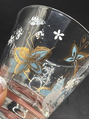 Vtg MCM Park Avenue Psyche Butterfly Shot Glass Blue Gold Gilt Sparkle Barware