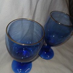 Vintage Libbey Cobalt Blue Wine Glasses Water Goblets. Set Of 2. Brand New