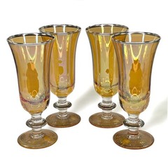 Vintage Arte Italica Silver-Rimmed Amber Vetro Champange Flutes – 4