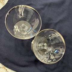 2 Fostoria Wedding Ring Platinum Rim Crystal Champagne Sherbet Glasses 4 3/8″