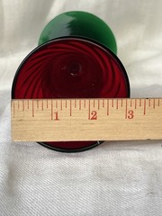 9 1/2″ Tall Champagne Flute w/Ruby Red Stem & Flute w/ Dark Green Base & Top Rim