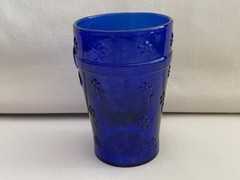 Vintage Cobalt Blue Glass Tumbler Bow and Flower Design Made in Italy