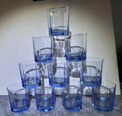 19pc Anchor Hocking REFLECTIONS 10 Panel Rib Blue GlassesTumblers & Rocks