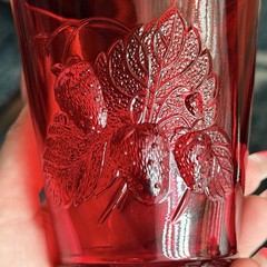 Vtg UV Reactive L.G Wright Strawberry & Currant Ruby Red Water Wine Goblet 4 Set