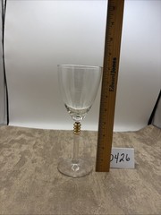 Hollywood Regency Style/Type Wine Glass Ribbed Bands And Clear Stems 8” Tall