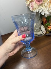 4 Vintage Indiana Glass Recollection Blue Madrid Glass Water Goblets with Box