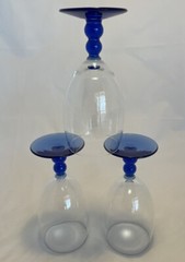 Libbey Metropolis Cobalt Blue Stem Water Glasses Goblets W/Clear Bell Set of 3