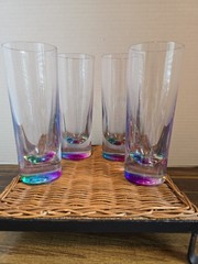 Set of 4 Acrlylic Clear Highball Glasses with Vibrant Rainbow