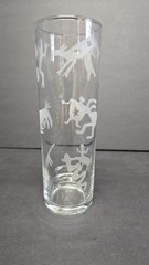Etched Clear Highball Drinking Glass Tribal Animals Figures Contemporary Barware