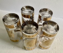 Vito Bari Gold Crest Design Highball Glasses Set Of 5 22K Signed