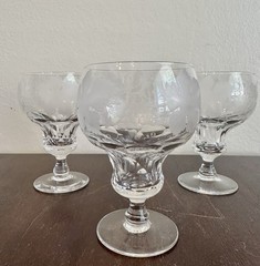 Set of 3 Val St Lambert Vignes Crystal Water Wine Goblets Glasses Signed Belgium