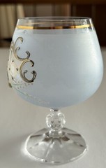 2 Vintage Gold Trim 3D Raised Flowers Wine Glasses 4 3/4″ Pale Blue FF