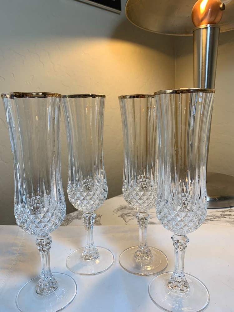VTG Cristal D’Arques Longchamp Gold Champaine Chutes Set of 4
