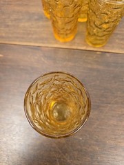 Set Of 6 VTG Anchor Hocking Milano Honey Gold Crinkled 4oz Juice Glasses