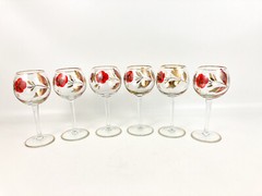 Vintage Large Butterfly & Pansy Bohemian Decanter W/6 Wine Glasses Hand Painted