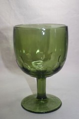 VINTAGE BARTLETT COLLINS DRINKING GLASS GREEN THUMBPRINT STEMMED MIDCENTURY