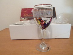 Paloma Gold Crystal Stemware 24 kts Gold Band/Artist Signed NIB