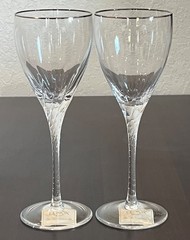 2 LENOX Encore Platinum 7 7/8″ Wine Crystal Goblets Glasses Swirl Stems w/ Tags