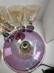 Krosno Poland ~ Hand Blown Crystal Wine/Cordial Glasses ~ Tri Color ~ Set of 6