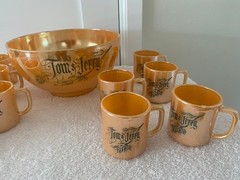 Vintage Fire King Peach Luster Tom and Jerry Punch Bowl Set 14 Piece Set
