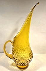 Vintage Kanawha Swung Glass Hobnail Pitcher Vase 13” in Yellow-Gold