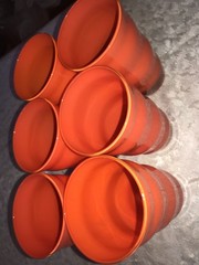 RARE Set Of 6 DANSK Kitchen RIO Ripple Wave ORANGE 16oz Crystal TUMBLERS 6″ Tall
