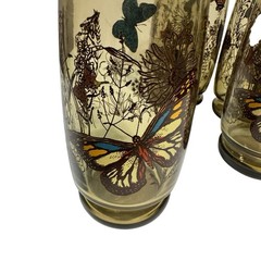Vtg Libbey Smokey Butterfly Meadow Garden Tumbler Drinking Glasses 70s Set of 4