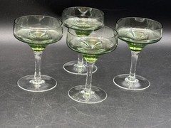 Set of 4 ~ Sasaki «HARMONY GREEN» Champagne / Sherbet Glasses ~ 5″ Tall