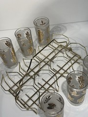 Mid Century Highball Glasses Libbey Frosted W 22 Karat Gold Leaf, Set Of 8