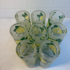 Federal Glass Sky-Ball Glasses 6 3/4” Frosted Lemon Lime 8PC Set MCM In BOX 1968