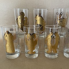VTG Anchor Hocking MCM Zodiac Highball Bar Glass Set of 12 Horoscope 22k Gold