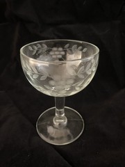 Four Vintage Clear Etched Floral Glass Champagne / Dessert Glasses