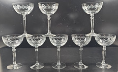 8) Fostoria Holly Clear Champagne Sherbet Set Vintage Crystal Cut Etch Retro Lot