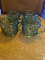 Vintage Anchor Hocking Sereno Cups w/Handle, Avocado Green, Mugs Set of 4