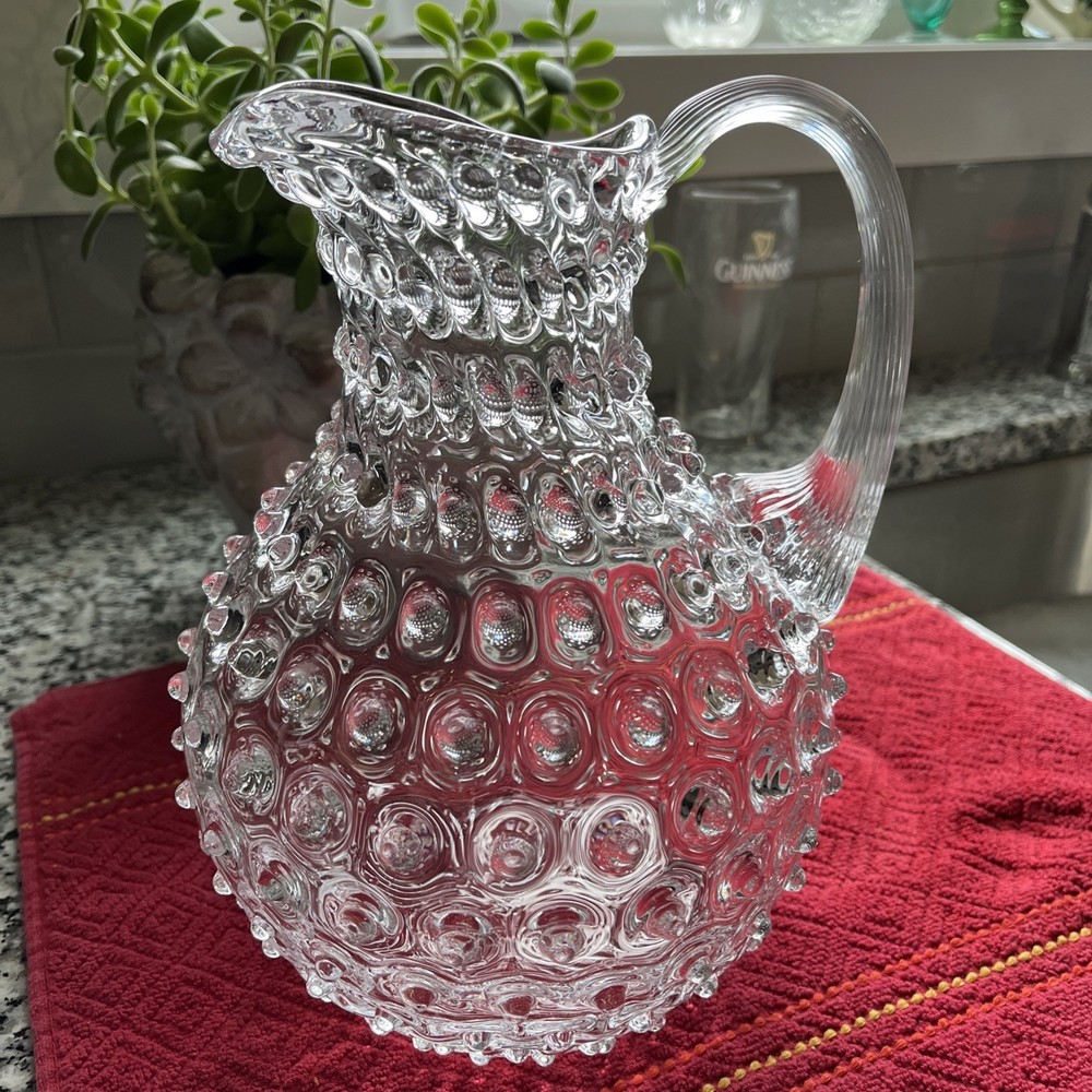 MINT Wranovsky Czech Bohemian 9″ HOBNAIL Crystal Glass Jug Pitcher