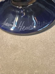 Stunning Pair Of Gavin Heath «Cobalt Iridescent» Art Glass Goblets signed ’91