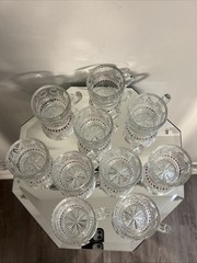 RARE Vintage 50s Tiffin-Franciscan Bullseye Clear Pink Dots Punch Bowl Cups 4