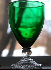 Vtg Set 7 ANCHOR HOCKING FOREST GREEN/ CLEAR BUBBLE FOOT Water Goblets 5 5/8″