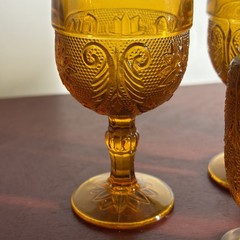 Indiana Glass Collectible Goblets Amber Set Of Three With Salt And Pepper Shaker
