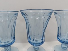 4 Fostoria Jamestown 10 oz Blue Tea Water Goblets Swirl MCM Ice Cream Sundae
