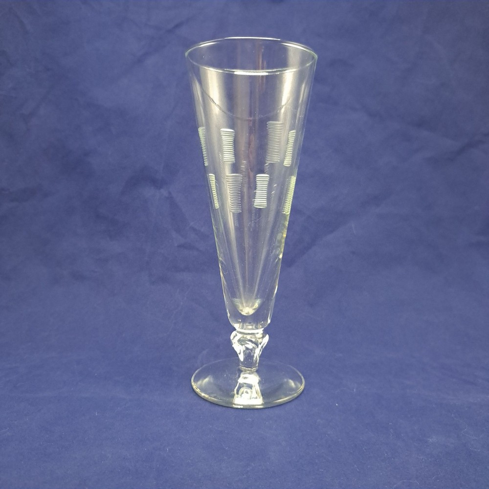 Vintage Etched Pilsner Beer Glass With Geometric Design