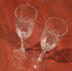 2 Block Champagne Flutes Glasses 24% Full Lead Crystal Czech Republic Hand Made