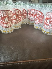 Currier and Ives Set of 6 Juice Glasses: Joyous Season Vintage Winter Scenes