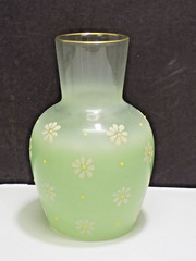 Vintage Light Green Enameled Glass Bedside Carafe and Cup Tumble Up Set