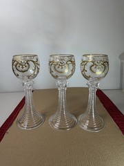 Antique Set Of3 Bohemian Art Nouveau (Jugendstil) glass goblet, Hand Blown Glass