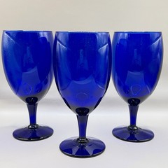 VTG Pier 1 P1C13 Cobalt Blue Iced Tea Goblets 7” Hand Blown Set Of 3