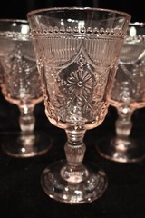 FOSTESSA DEBUTANTE EMBOSSED FLOWERS SWAGGS DOTS 7 PINK WATER GOBLET GLASSES MINT
