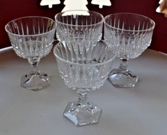 4 ~ Coupe Champagne American Brilliant Cut Crystal Polygon Stem 5.25″ VTG