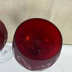 2 Coldwater Creek Red Etched Copa Balloon Wine Glasses Scroll & Leaf