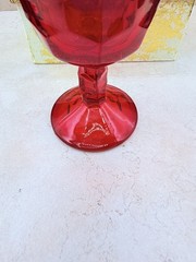 Viking Ruby Red Honeycomb Glass Georgian Wine Water Goblets Set of 3 Cadmium Rim